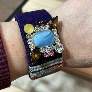 Artisan made cuff with rhinestones- see pictures how it fits my 7.5 inch wrist